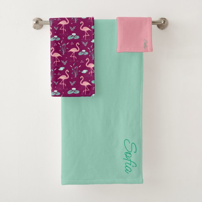 Flamant rose rose mignon rouge motif turquoise (En situation)