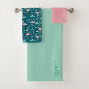 Flamant rose rose mignon tuquoise motif turquoise