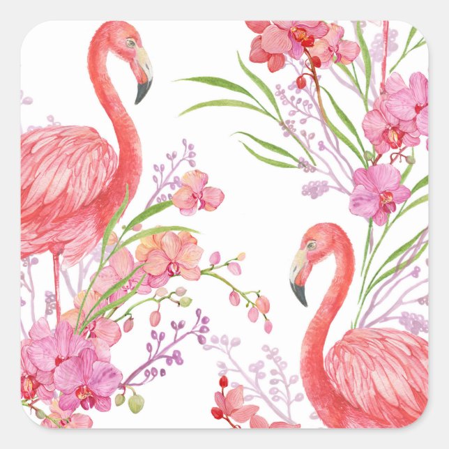 Flamant rose rose motif autocollant floral (Devant)