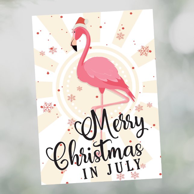 Flamant rose rose Noël en juillet Carte de voeux (Créateur téléchargé)