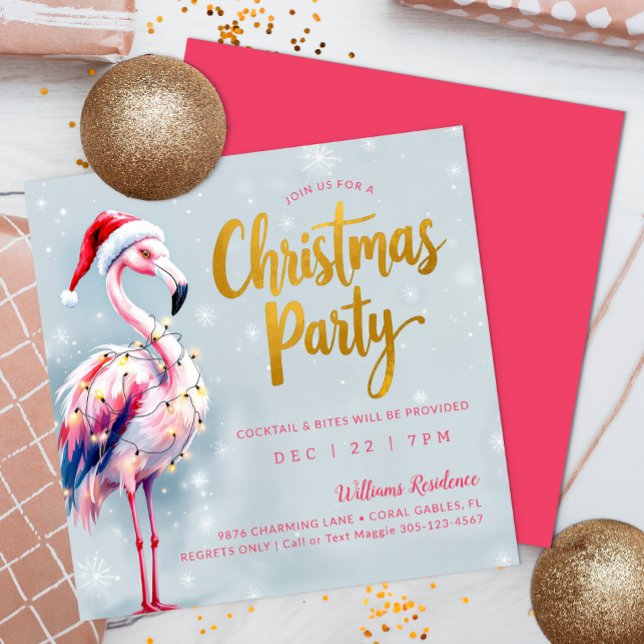 Flamant rose rose Noël Invitation (Pink Flamingo Christmas Party Invite)