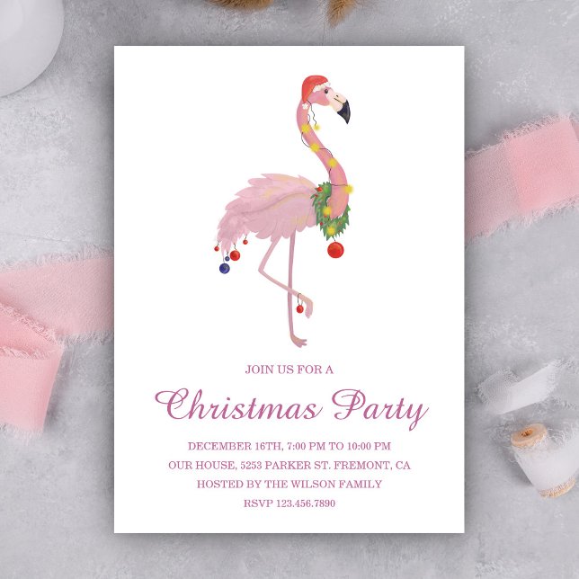 Flamant rose rose Noël Invitation (Créateur téléchargé)