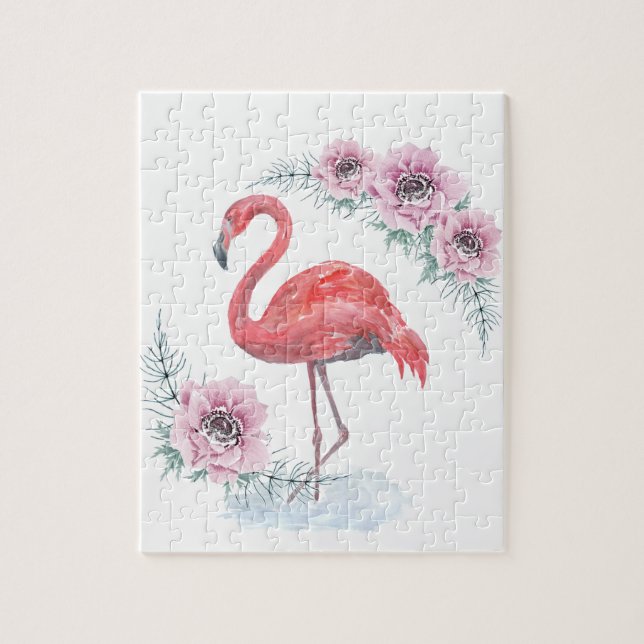 Flamant rose rose, oiseau, aquarelle Jigsaw Puzzle (Vertical)