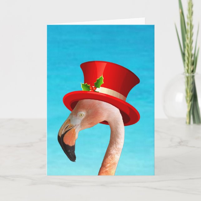 Flamant rose rose rouge Top chapeau Carte de vacan (Devant)