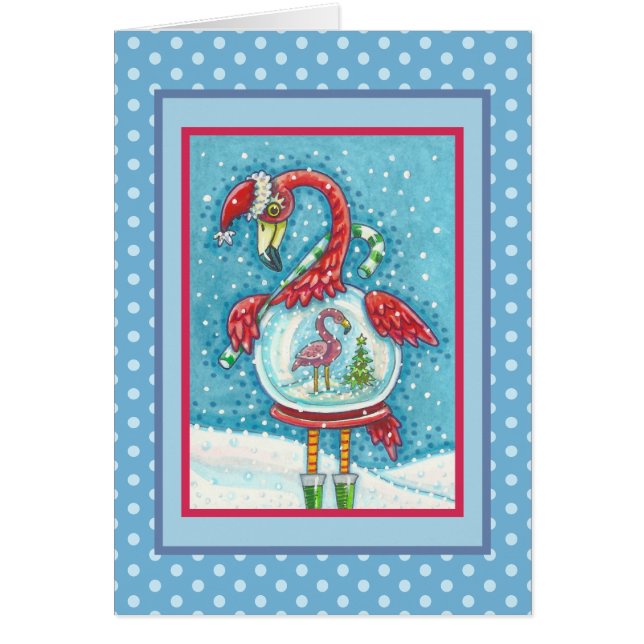 Flamant rose ROSE SNOWGLOBE, CARTE DE SALUT DE NOË (Devant)