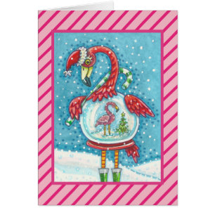Flamant rose ROSE SNOWGLOBE, CARTE DE SALUT DE NOË