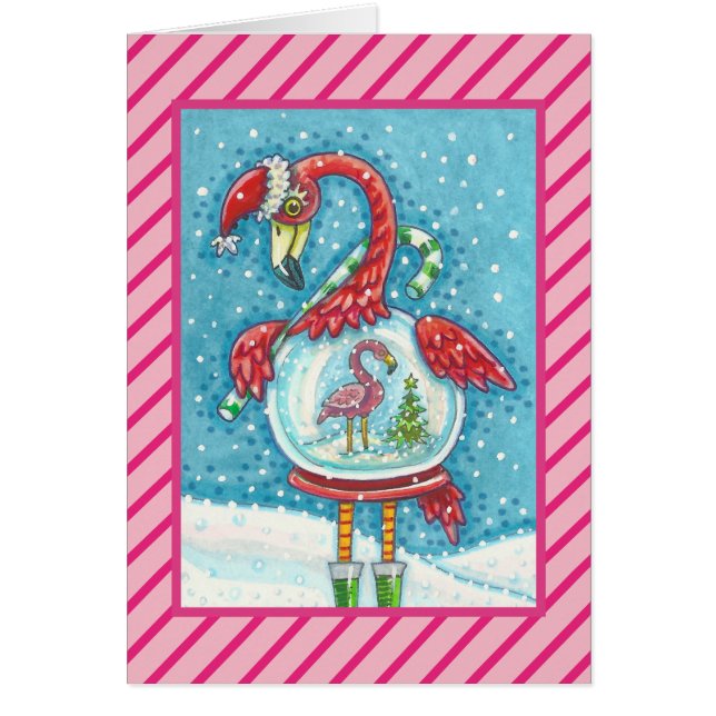 Flamant rose ROSE SNOWGLOBE, CARTE DE SALUT DE NOË (Devant)