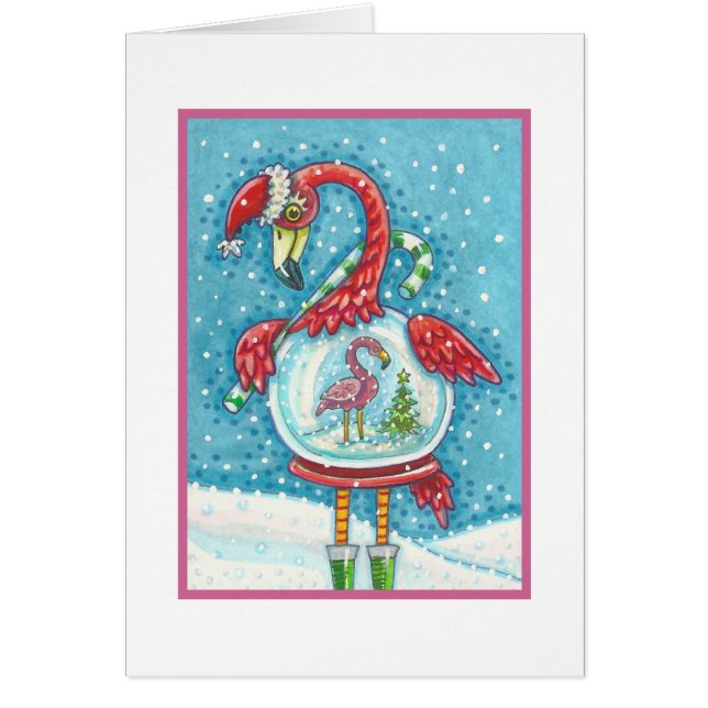Flamant rose ROSE SNOWGLOBE, NOËL CARTE DE SALUT B (Devant)