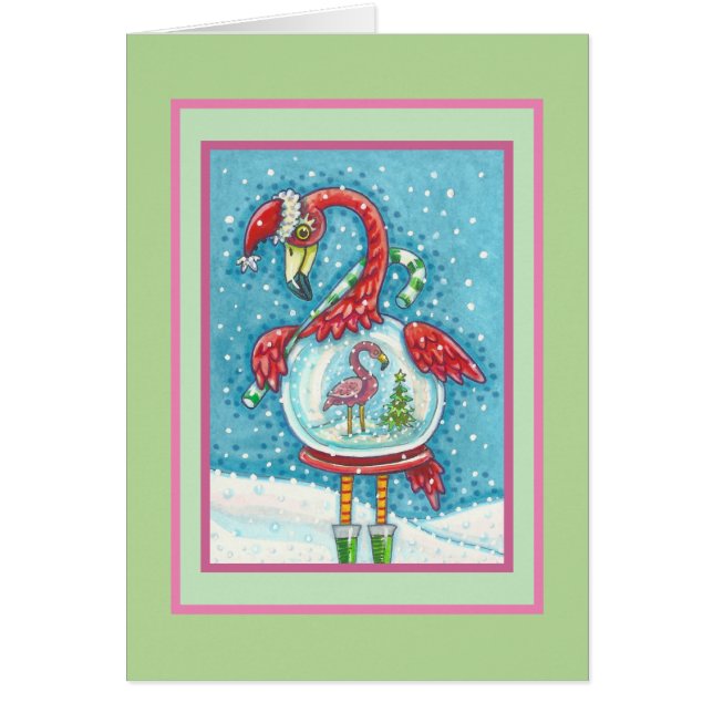 Flamant rose ROSE SNOWGLOBE, NOËL CARTE DE SALUT B (Devant)