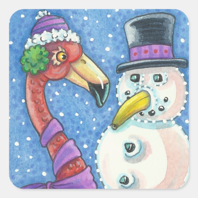 Flamant rose ROSE SNOWMAN CHRISTMAS STICKERS Carré (Devant)