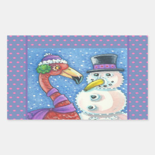 Flamant rose ROSE SNOWMAN CHRISTMAS STICKERS Recta
