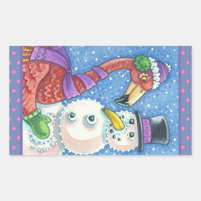 Flamant rose ROSE SNOWMAN CHRISTMAS STICKERS Recta (Devant)