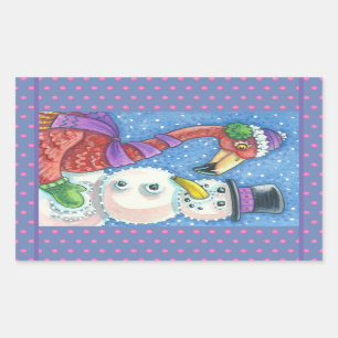 Flamant rose ROSE SNOWMAN CHRISTMAS STICKERS Recta