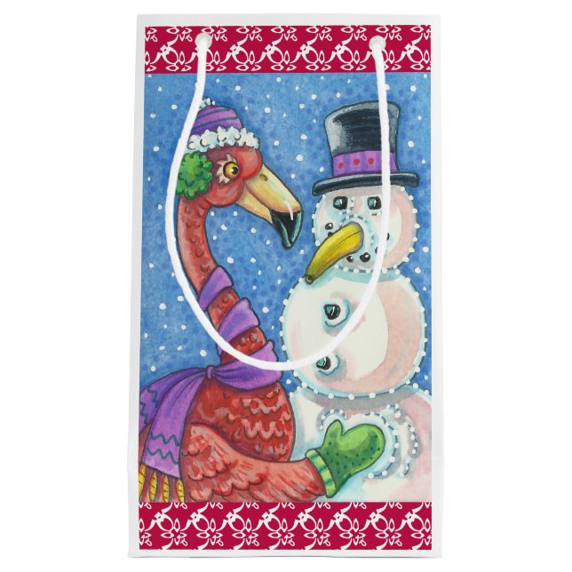 Flamant rose ROSE SNOWMAN NOËL CADEAU SAC PETIT (Devant)