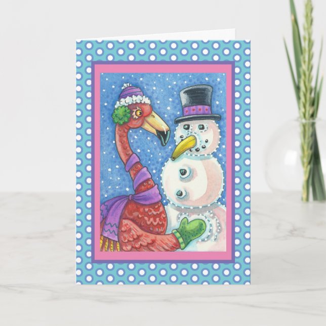 Flamant rose ROSE SNOWMAN VACANCES CARTE DE REMERC (Devant)