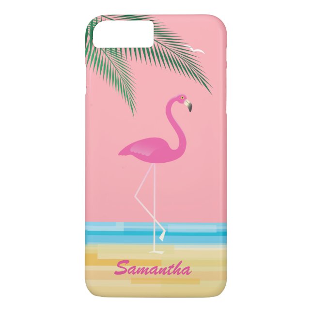 Flamant rose rose sur Beach iPhone 7 Plus Coque Co (Dos)