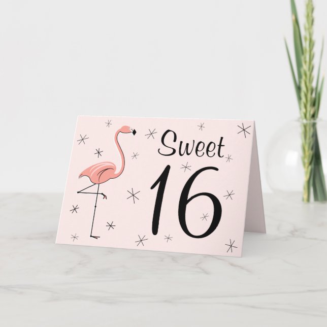 Flamant rose Rose Sweet 16 Bonne carte d'anniversa (Devant)