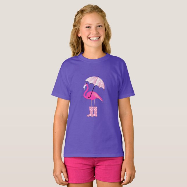 Flamant rose rose - T-shirt de base pour filles (Devant entier)
