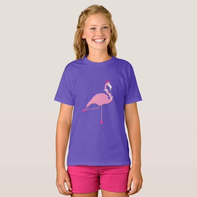 Flamant rose rose - T-shirt de base pour filles (Devant entier)