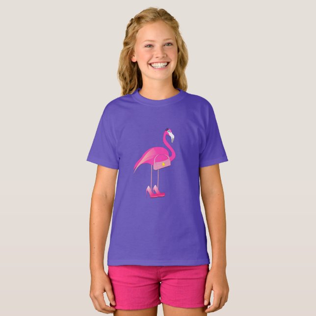 Flamant rose rose - T-shirt de base pour filles (Devant entier)