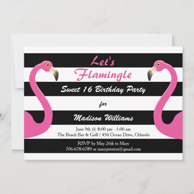 Flamant rose rose tendance Sweet 16 Invitation (Devant)