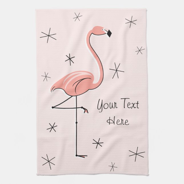 Flamant rose rose Texte serviette de cuisine (Vertical)