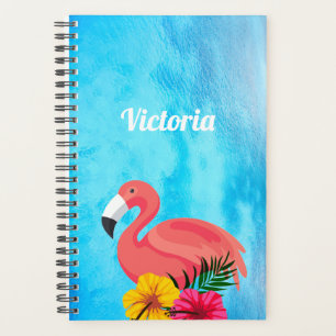 Flamant rose rose tropical et fleurs   Monogramme