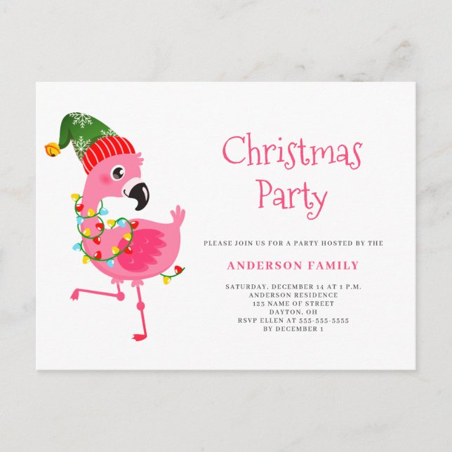 Flamant rose rose tropical Noël Invitation (Devant)