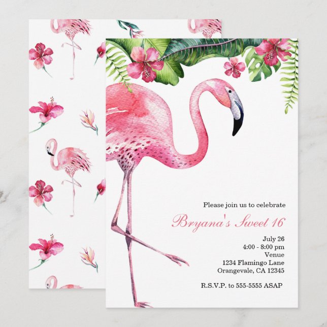 Flamant rose rose Tropical Summer Party Invitation (Devant / Derrière)
