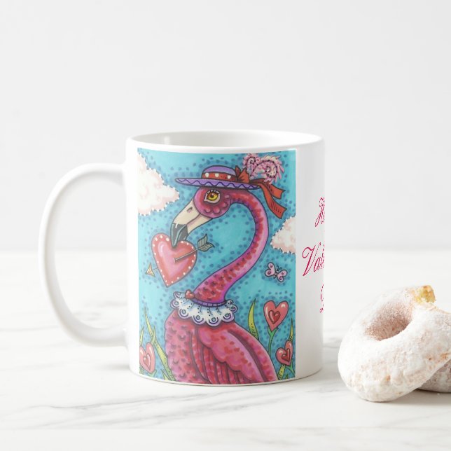 FLAMANT ROSE ROSE VALENTINE CLASSIQUE MUG (Avec donut)