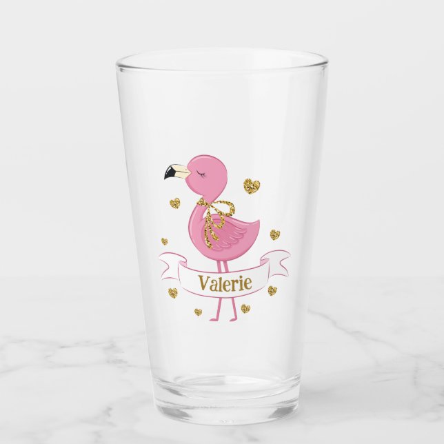 Flamant rose rose Verre personnalisé avec nom pers (Devant)