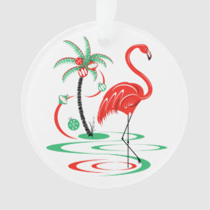 Flamant rose rouge de Noël en acrylique ronde