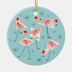 Flamant rose Santas Bleu ornement rond