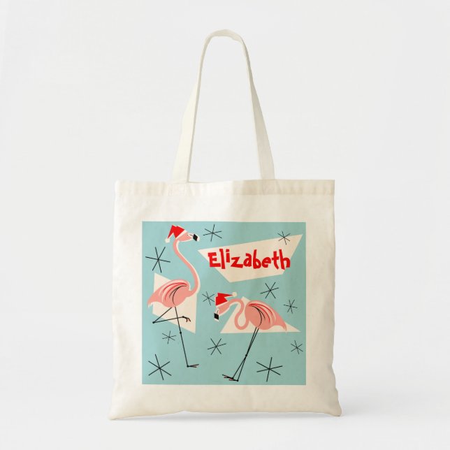 Flamant rose Santas Blue Nom sac fourre-tout (Devant)