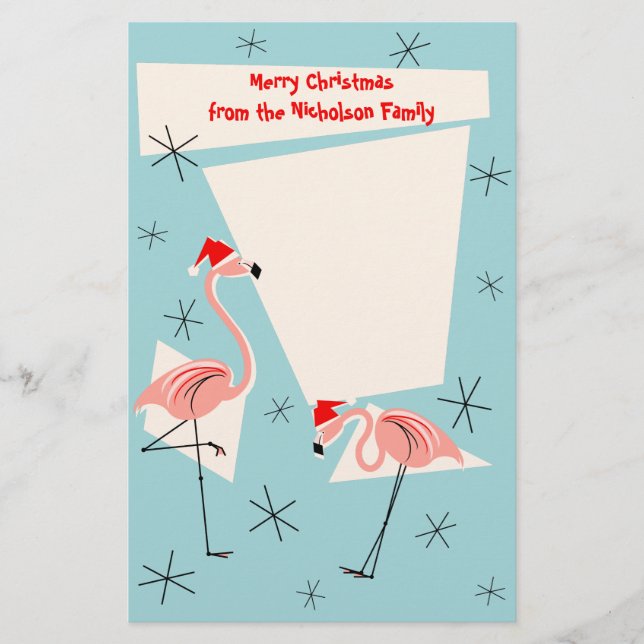 Flamant rose Santas Blue Texte papeterie (Devant)