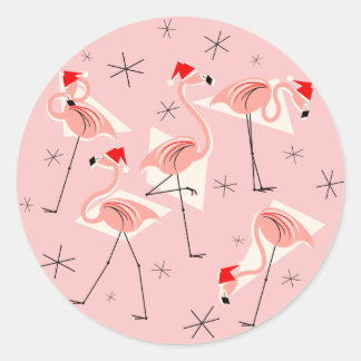 Flamant rose Santas Pink autocollant rond