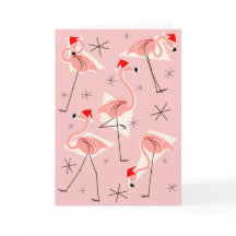 Flamant rose Santas Pink carte de voeux portrait