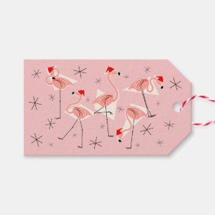 Flamant rose Santas Pink étiquettes cadeaux rose