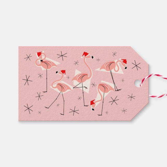 Flamant rose Santas Pink étiquettes cadeaux rose (Devant (Horizontal))