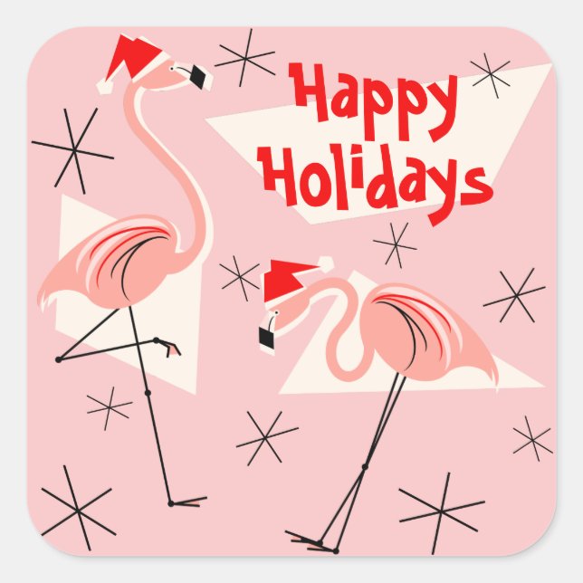 Flamant rose Santas Pink Happy Holidays sticker ca (Devant)