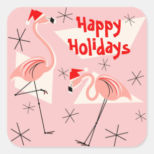 Flamant rose Santas Pink Happy Holidays sticker ca