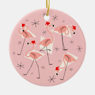 Flamant rose Santas Pink Texte ornement rond