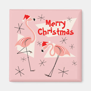 Flamant rose Santas rose joyeux carré aimant Noël