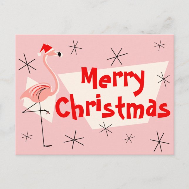 Flamant rose Santas rose Joyeux Noël carte postale (Devant)