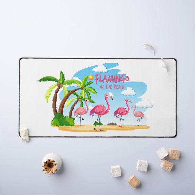 Flamant rose sur la plage (Tableau pour enfants)