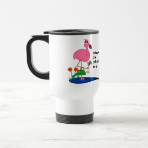 Flamant rose sur la tasse de voyage de vacances