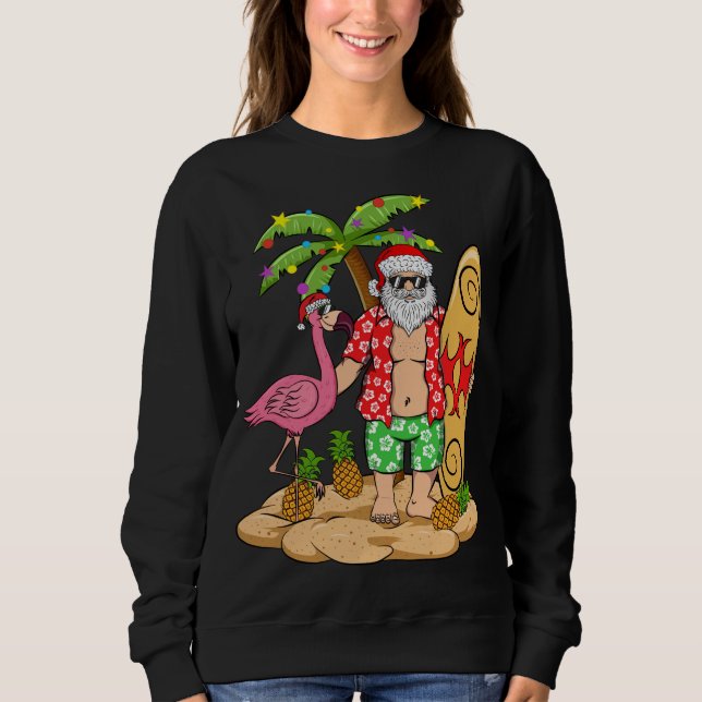Flamant rose Sweat de Noël Funny Père Noël Palm Tr (Devant)