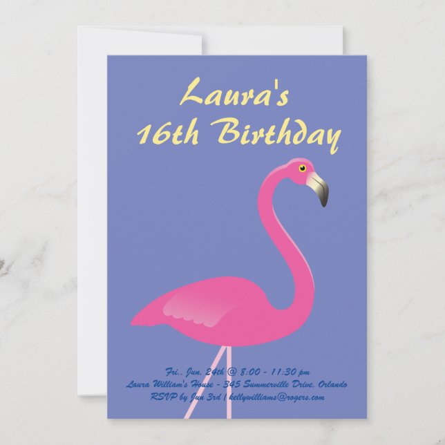Flamant rose Sweet 16 Anniversaire Invitation de f (Devant)