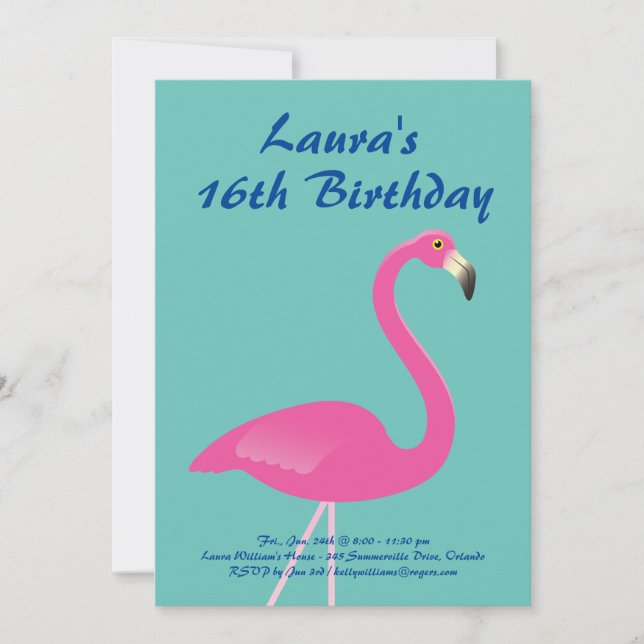 Flamant rose Sweet 16 Anniversaire Invitation de f (Devant)