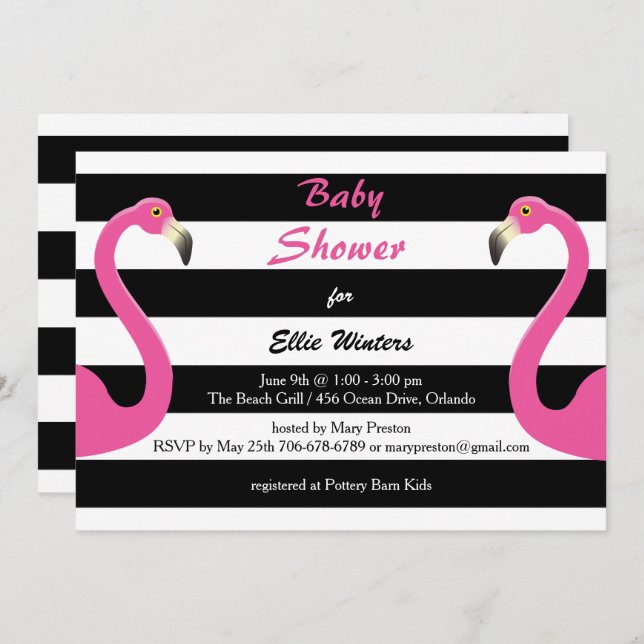 Flamant rose tendance Baby shower Invitation (Devant / Derrière)